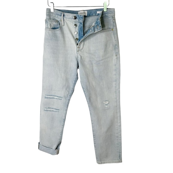 Frame Denim LeOriginal Button Fly Straight Jeans Howard Rips Distressed Size 27 - Picture 3 of 9